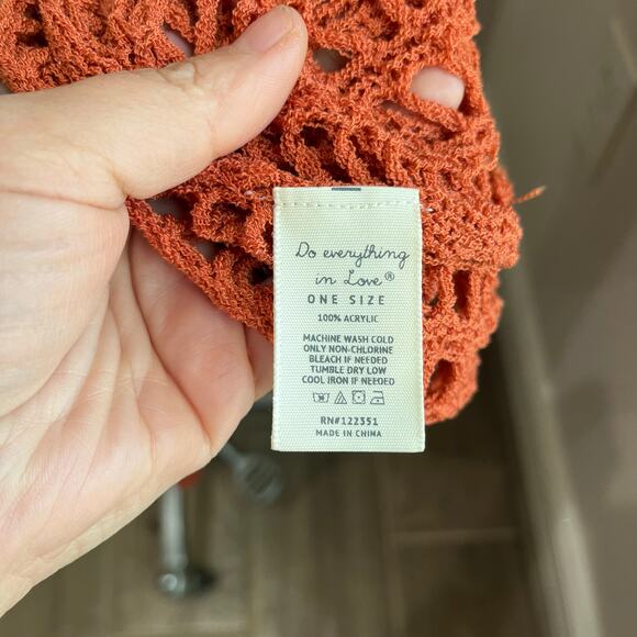 Do Everything in Love Chest Blocked Crochet Long Cardigan in Rust Orange OS - Picture 6 of 10